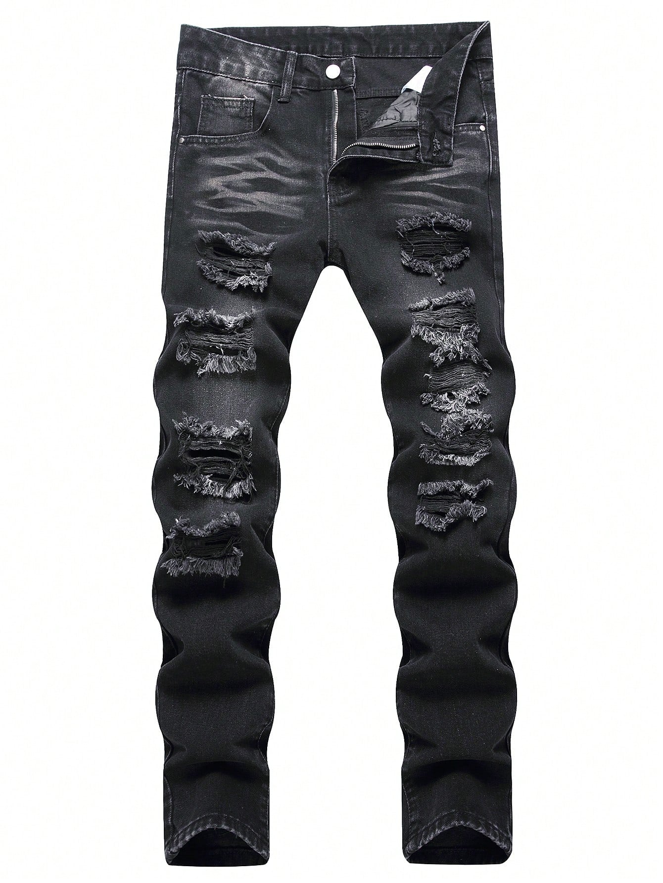 Men Cotton Ripped Frayed Cat Scratch Skinny Jeans