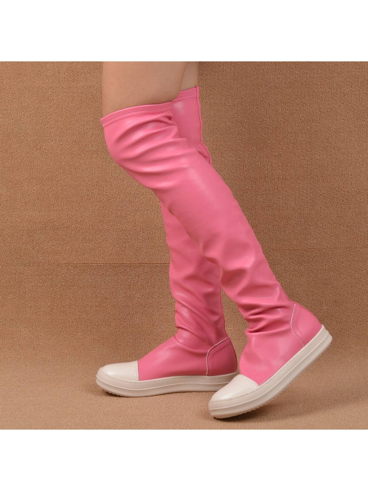 Women's Fashionable Elegant Round Toe Thick Bottom Over-The-Knee Elastic Boots