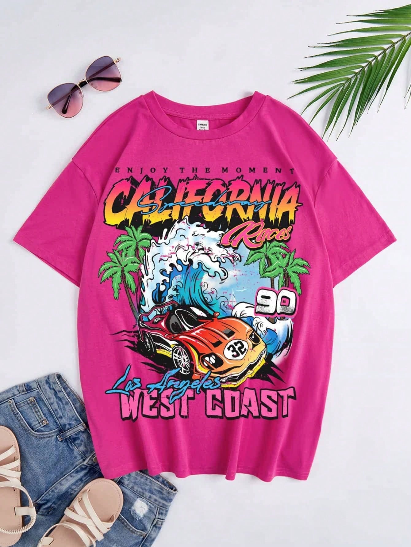 Teen Girl Car & Letter Graphic Tee