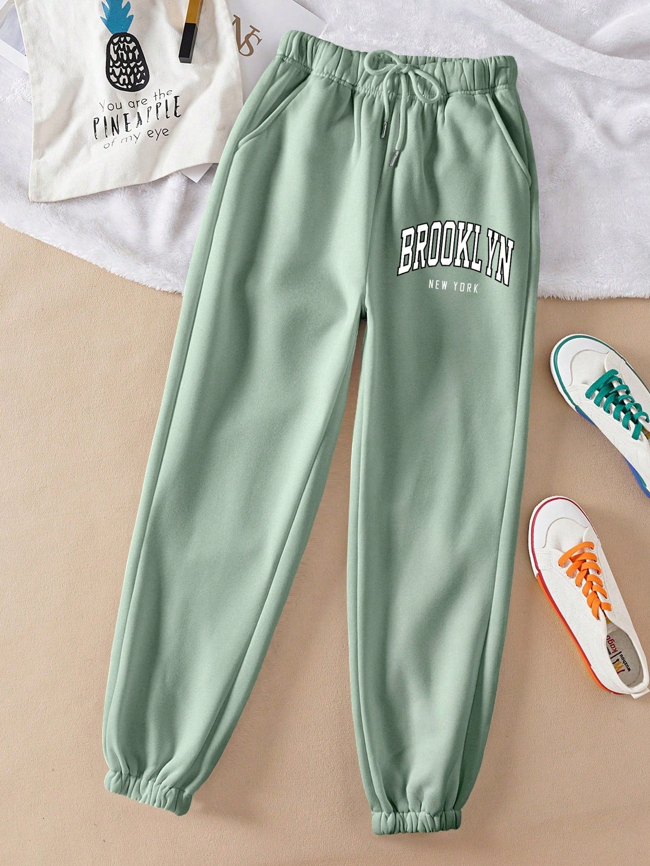 Qutie Letter Graphic Drawstring Waist Sweatpants