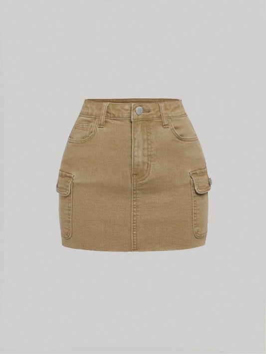 Teen Girl Flap Pocket Denim Skirt