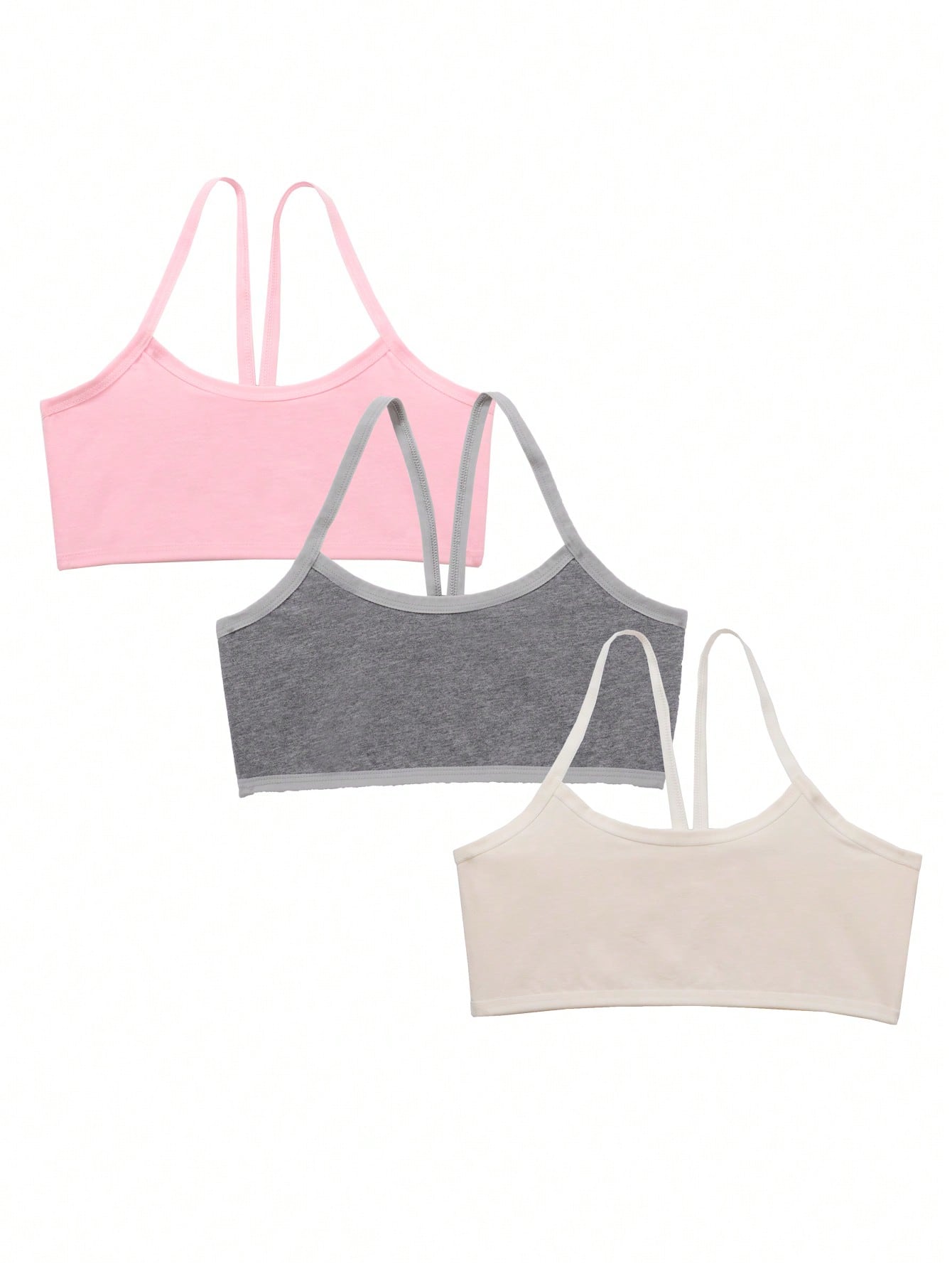 Tween Girl 3pcs Pack Comfortable Solid Color Bralette With Contrast Trim