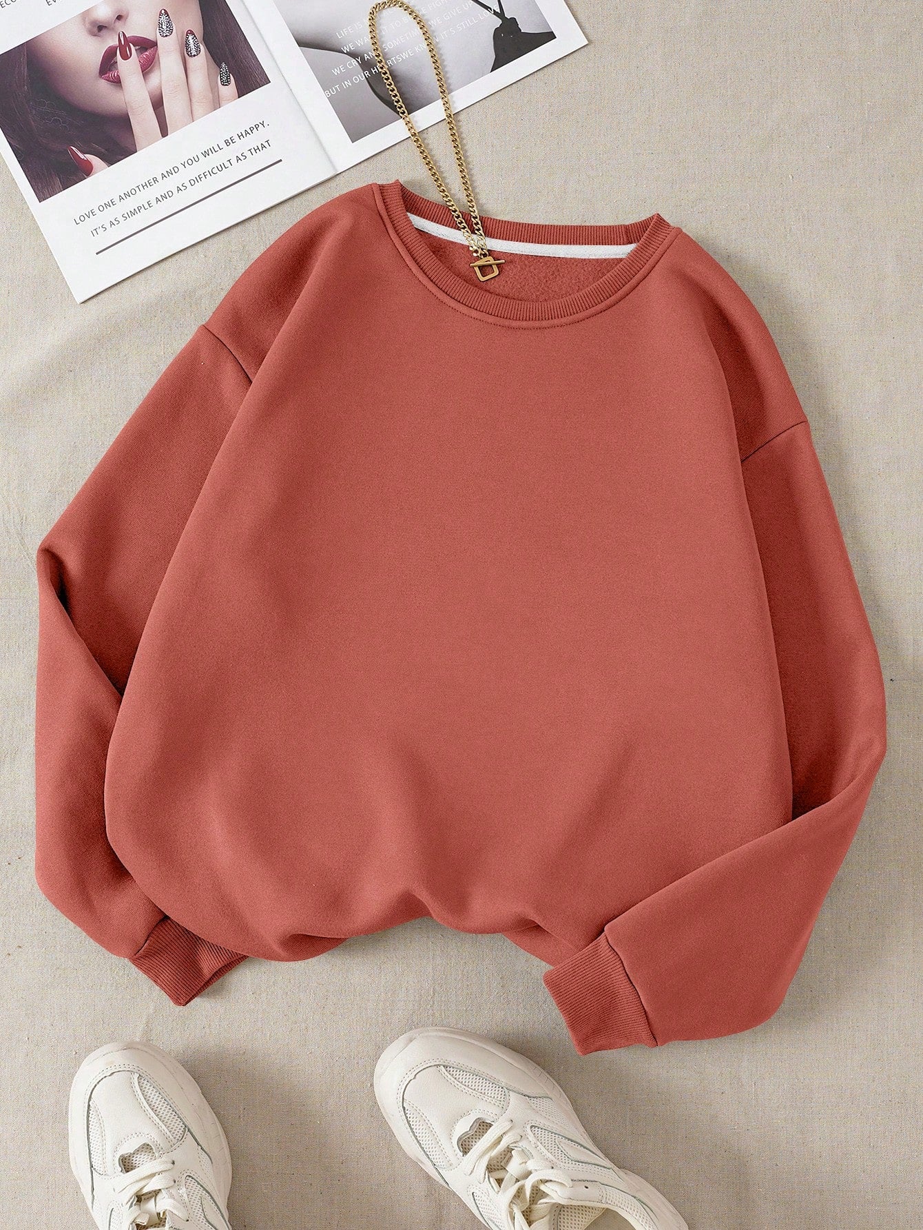 Ladies' Plain Color Round Neck Sweatshirt, Regular Fit