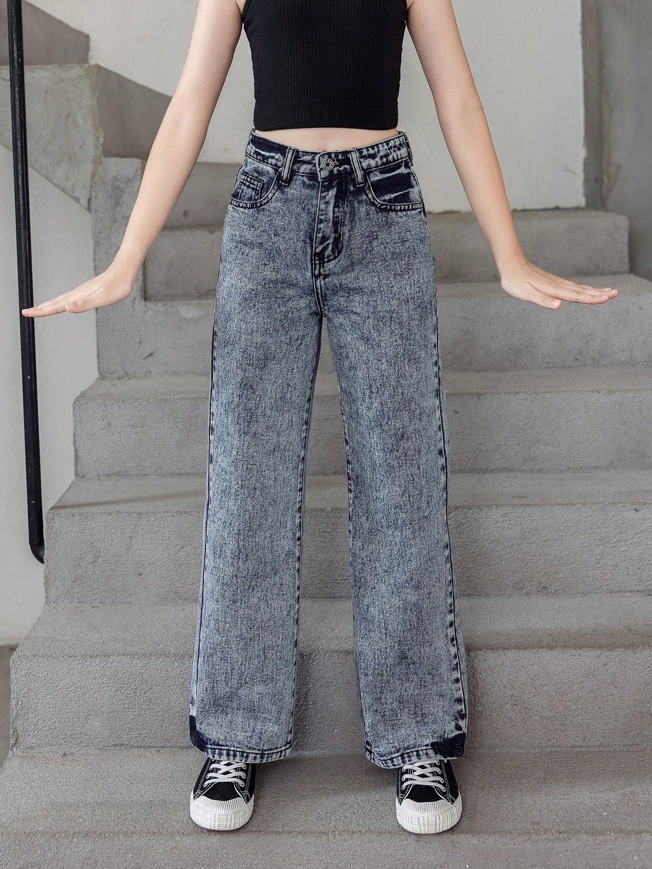 Kids Tween Girl Basic Daily Loose Wide Leg Denim Pants