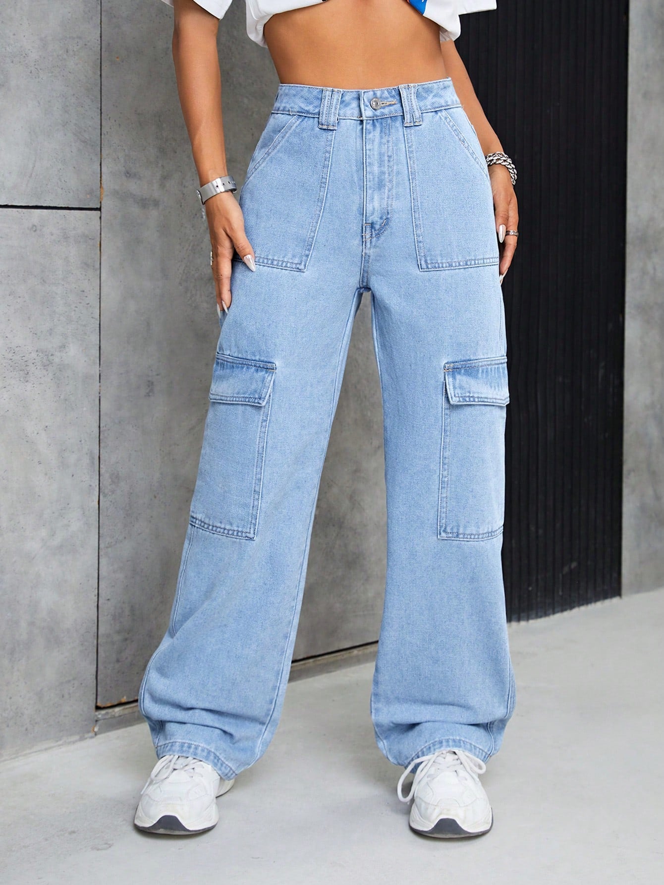 PETITE High Waist Flap Pocket Cargo Jeans