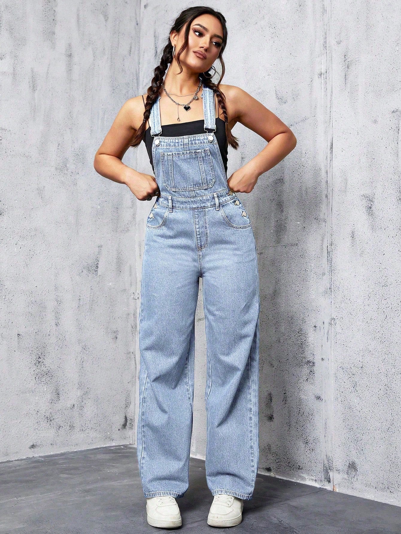 Slant Pocket Denim Overalls Without Top