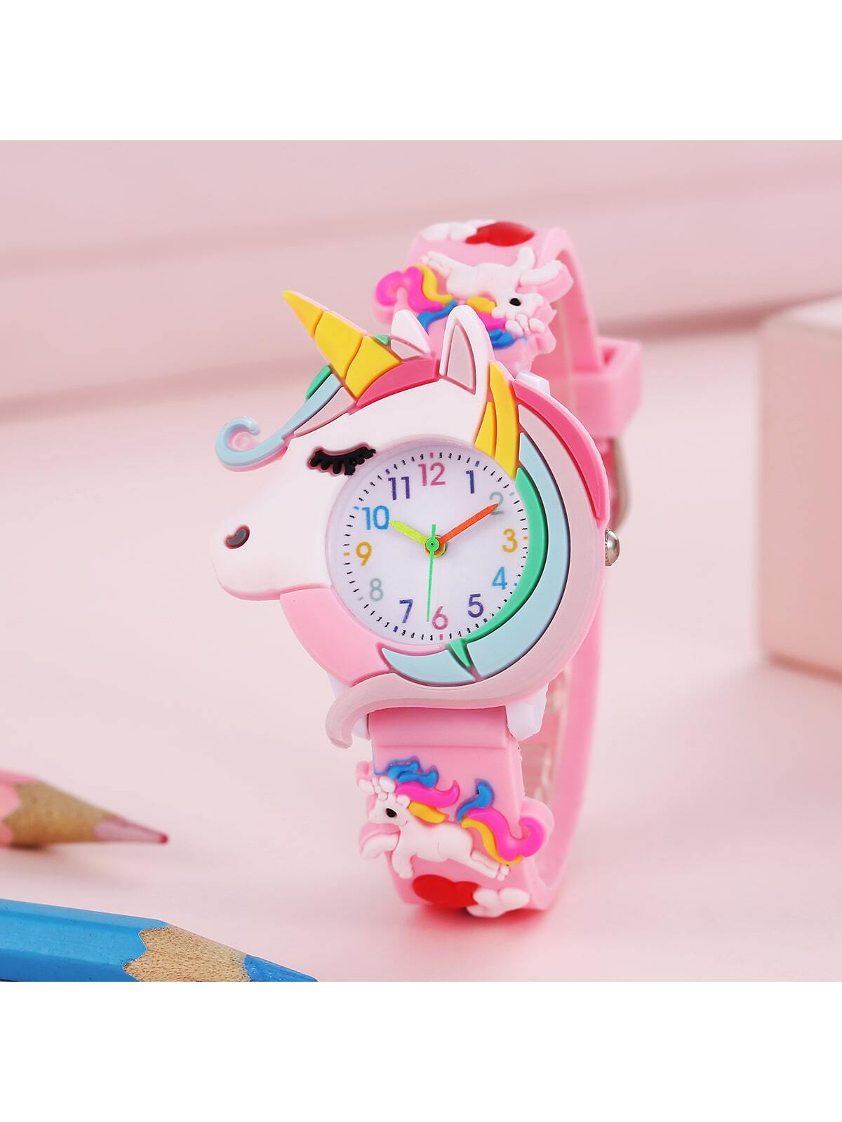 New Arrival Children's Silicone Cartoon Watch With Heart Pattern, Unicorn, Saturn, Rainbow And Shooting Star Designs