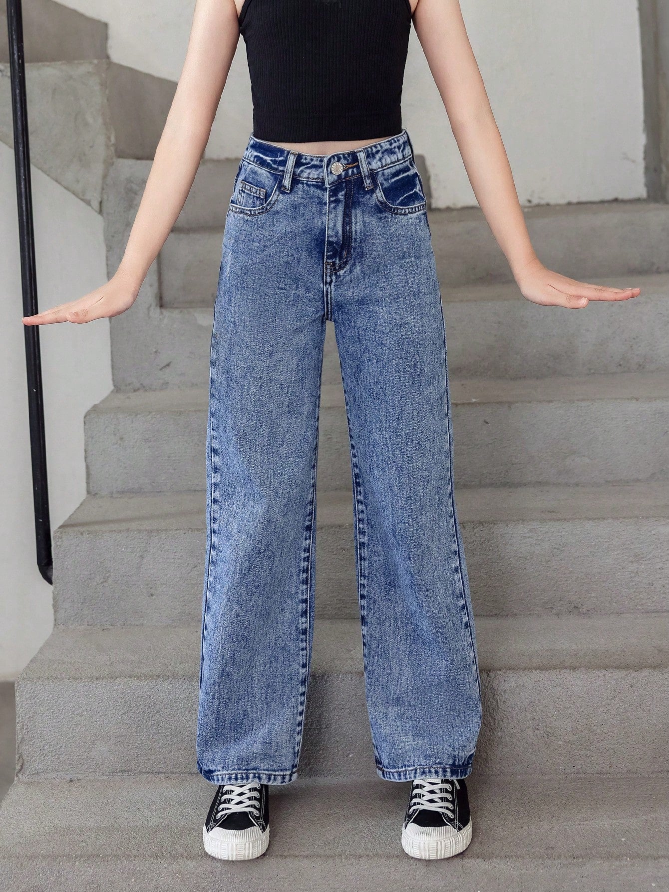 Kids Tween Girl Basic Daily Loose Wide Leg Denim Pants