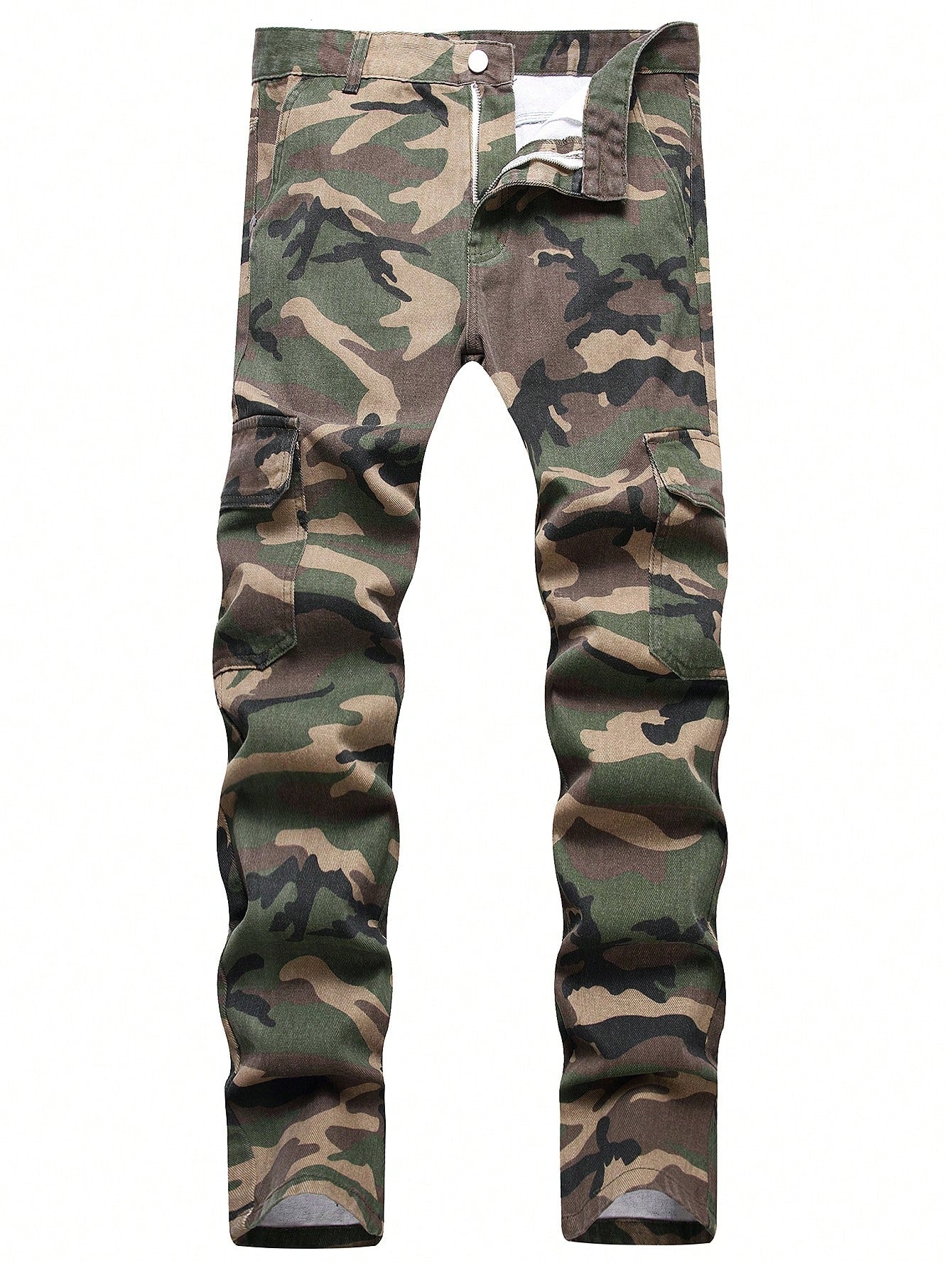 Men Camo Print Flap Pocket Cargo Jeans