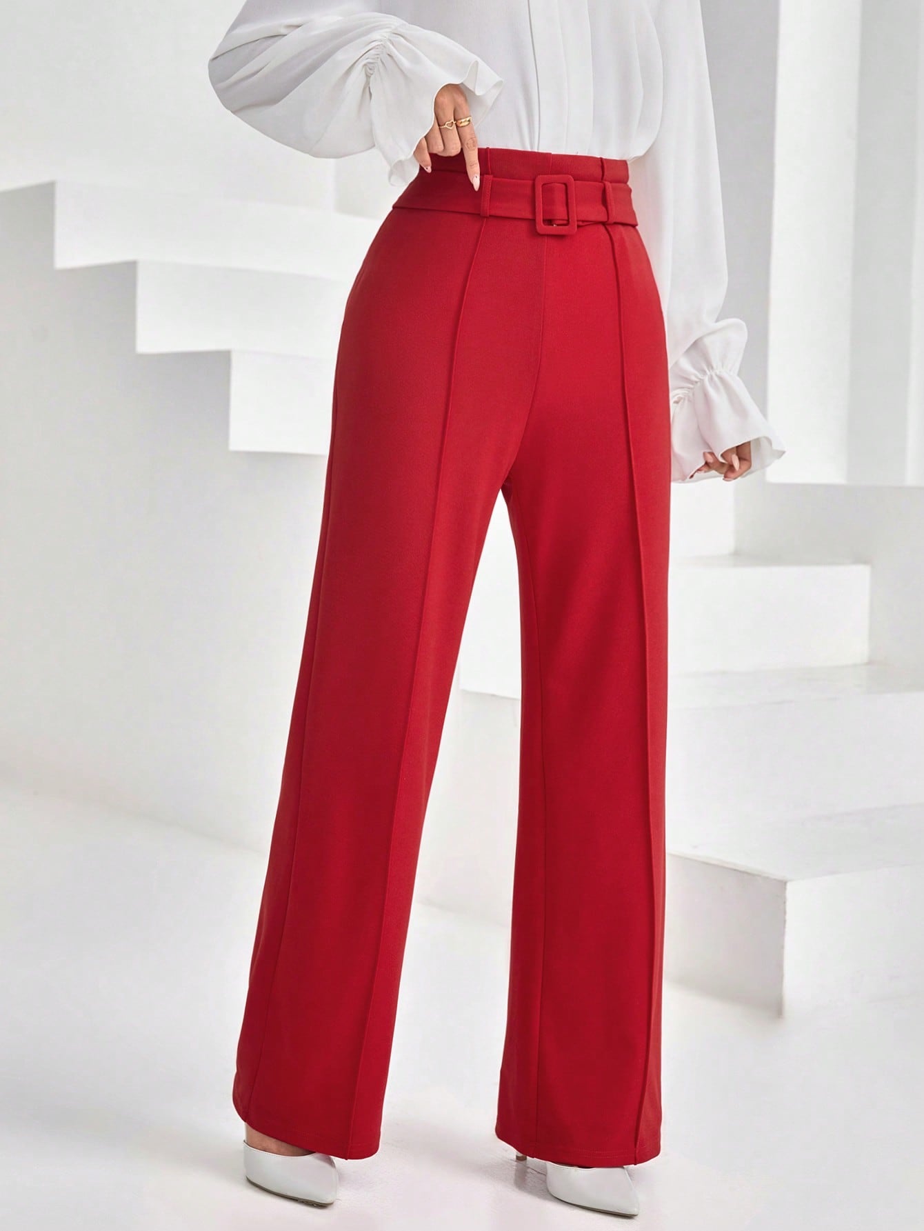 Women's High Waisted Belted Loose Pants