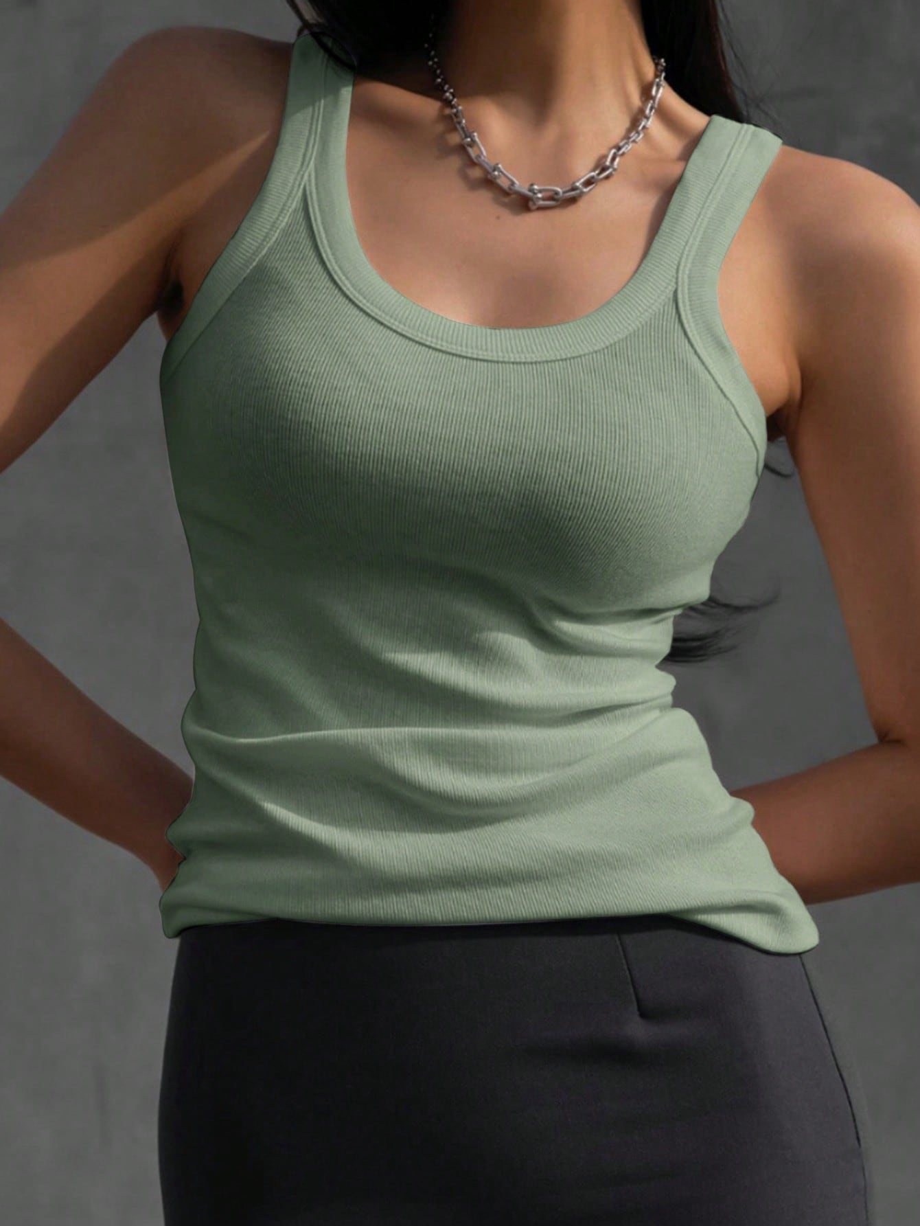 Solid Ribbed Knit Tank Top