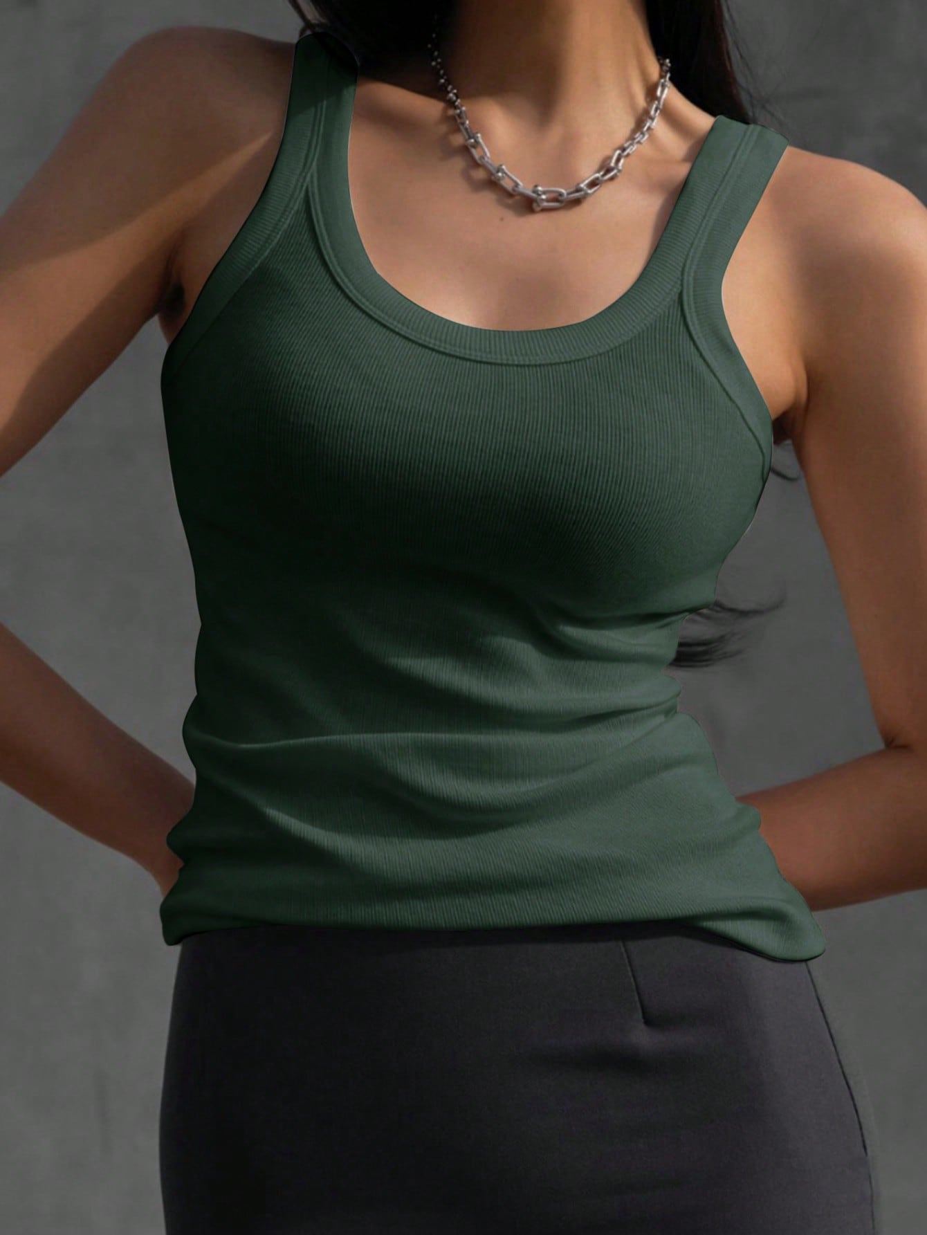 Solid Ribbed Knit Tank Top