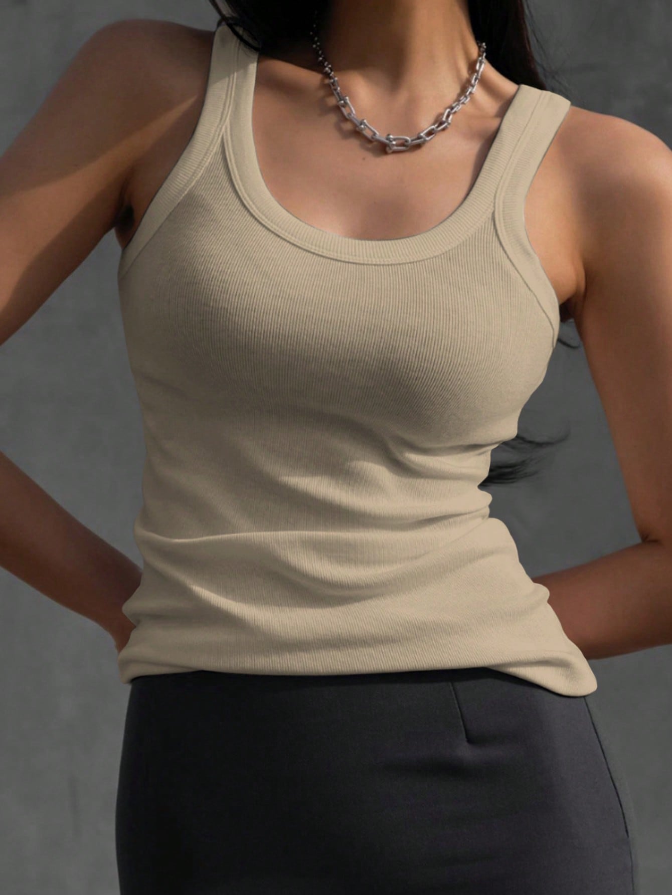 Solid Ribbed Knit Tank Top