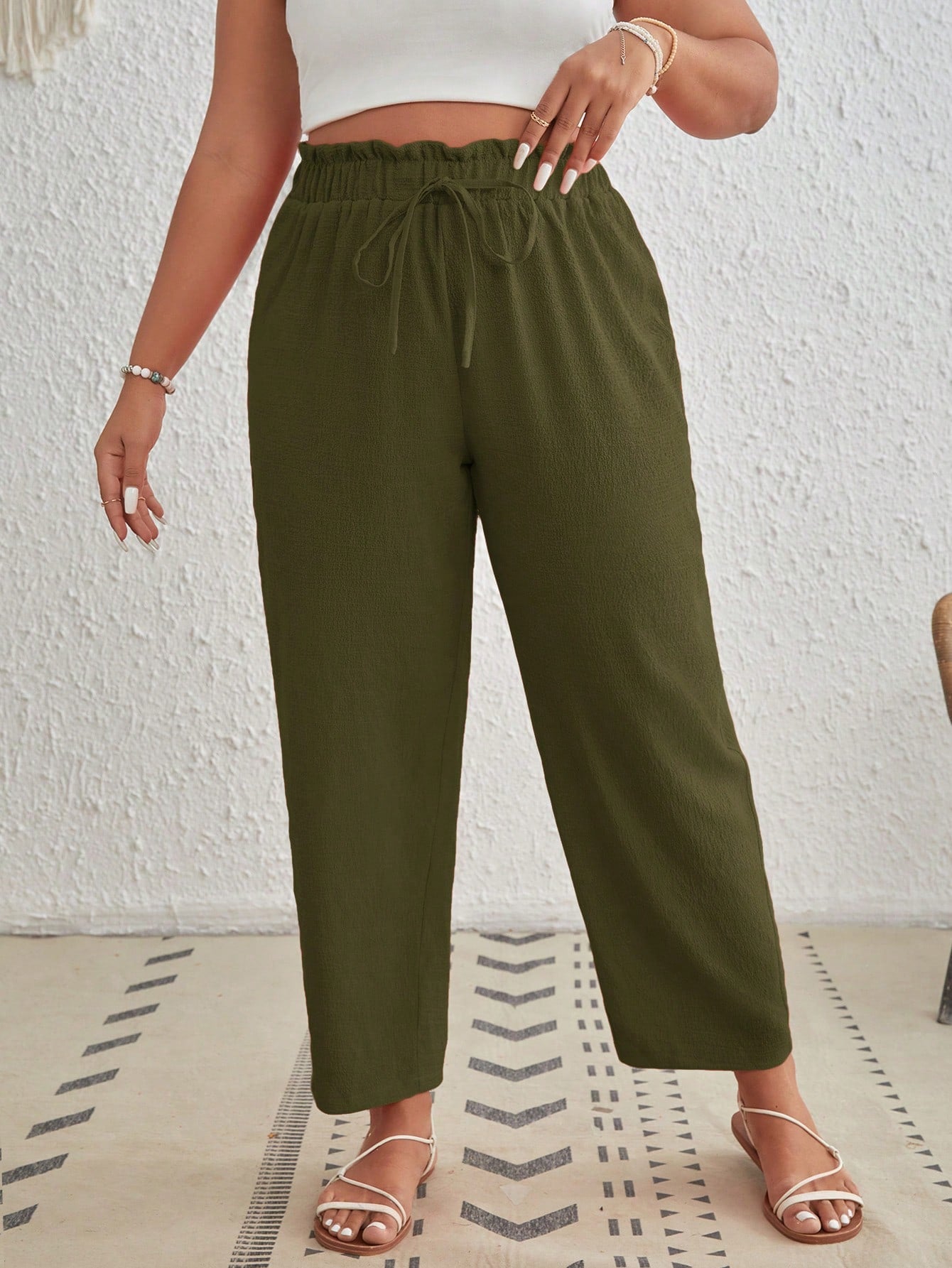 Plus Paperbag Waist Knot Front Pants