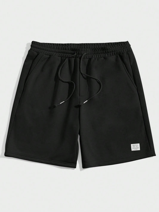 Men Letter Patched Drawstring Waist Shorts