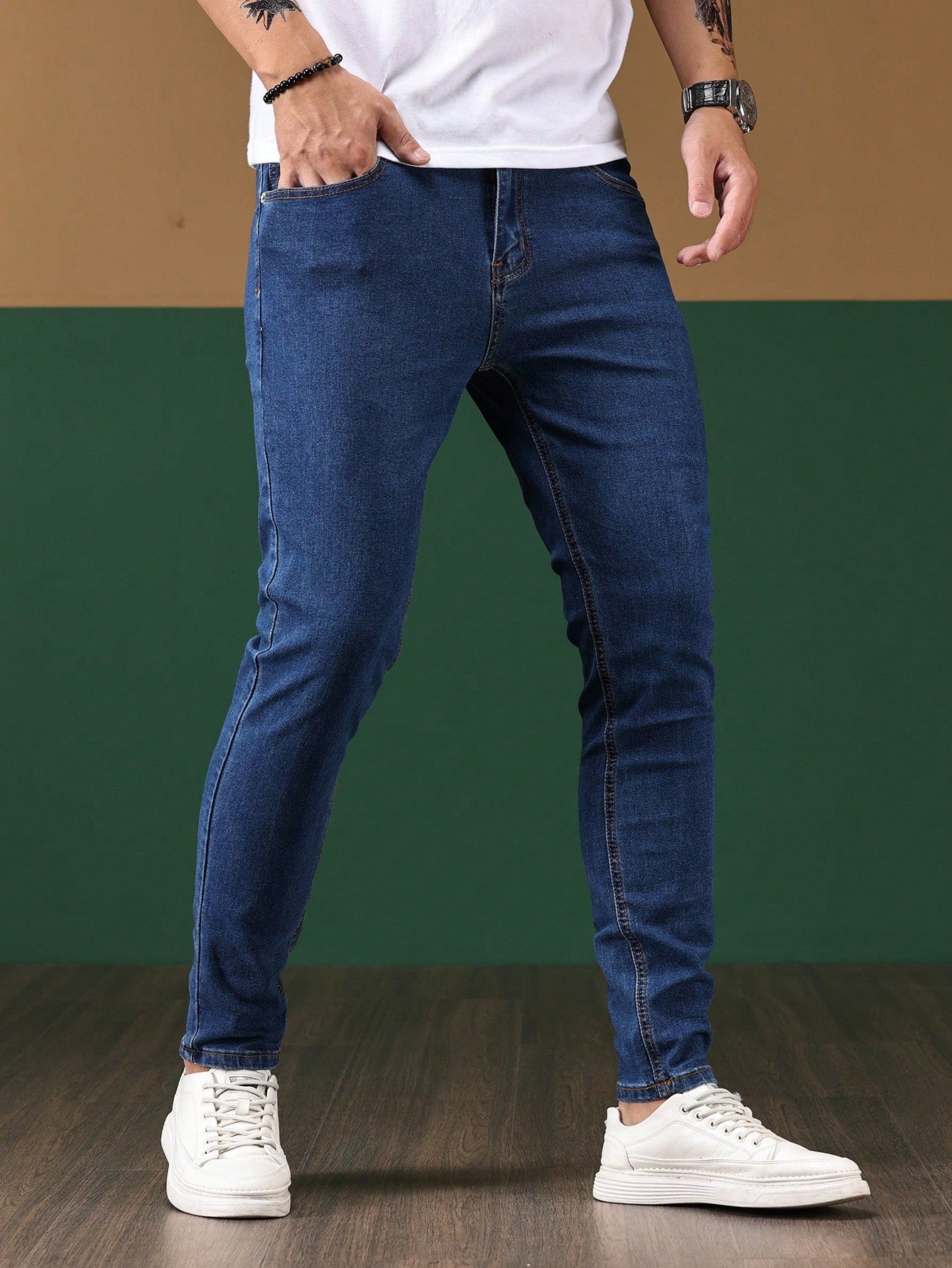 Men Cotton Solid Skinny Jeans