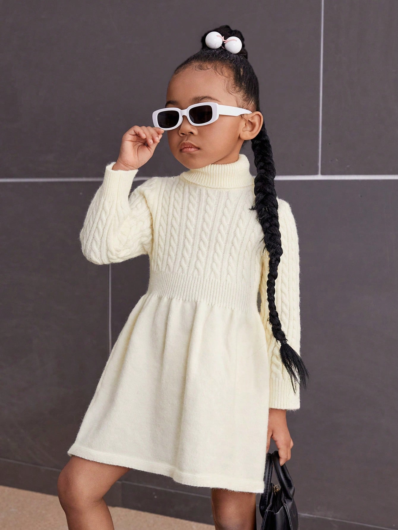 Toddler Girls' Wide Hem Loose Fit Turtleneck Sweater Dress With Long Sleeves