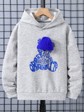 Tween Boys' Casual Knitted Hat Attached Printed Hooded Sweatshirt With Color Blocking Design
