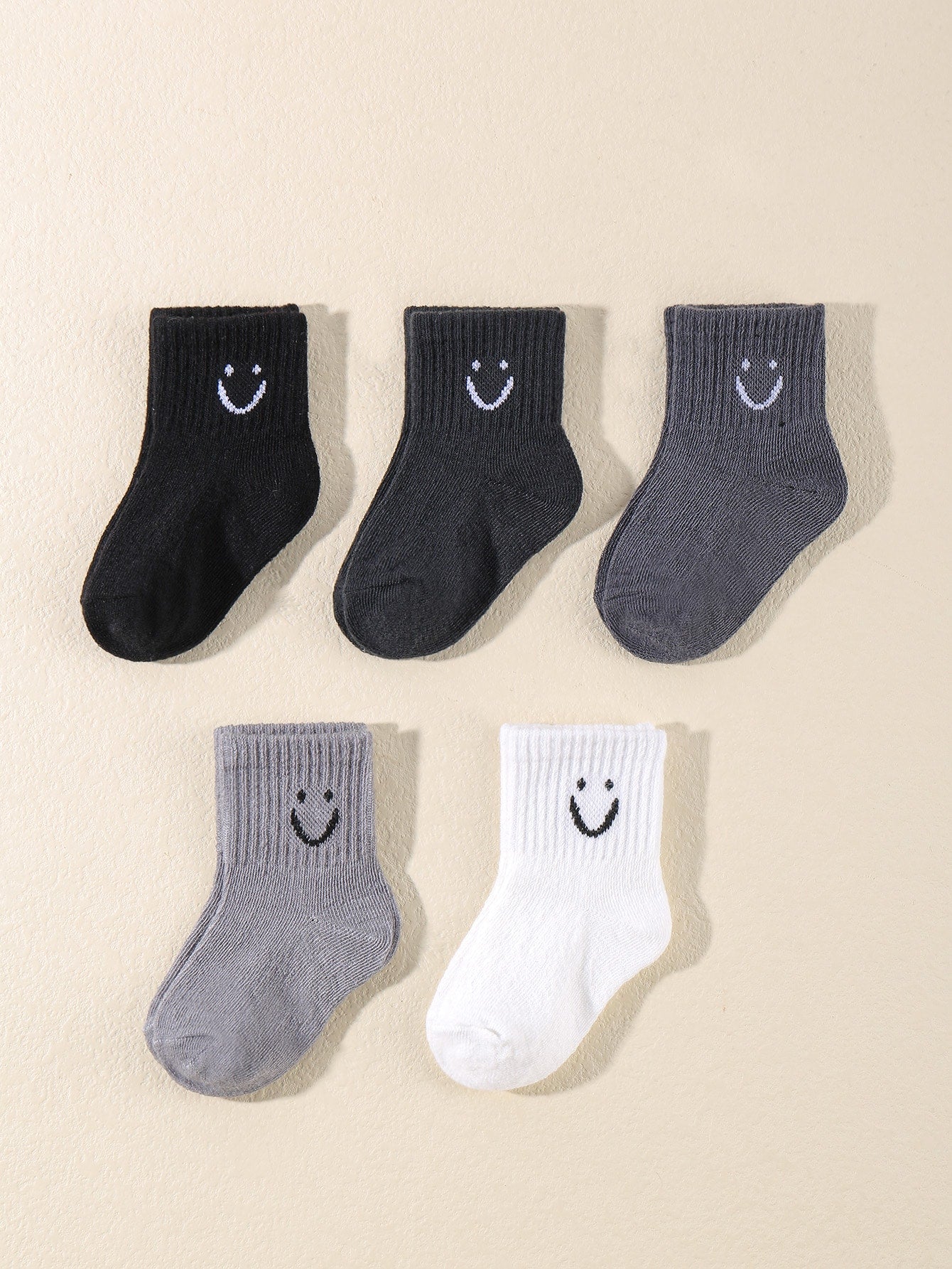 5pairs/set Baby Cartoon Pattern Solid Color Socks