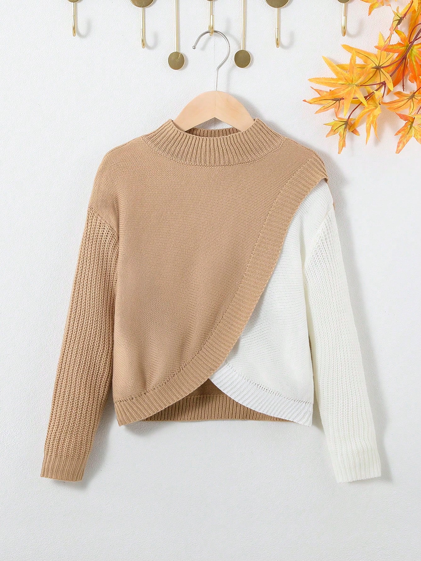 Tween Girl Casual Color Block Long Sleeve Round Neck Pullover Sweater