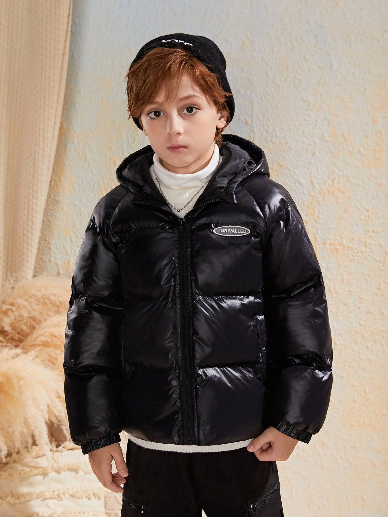 Tween Boy Casual Woven Hooded Plain Thick Coat