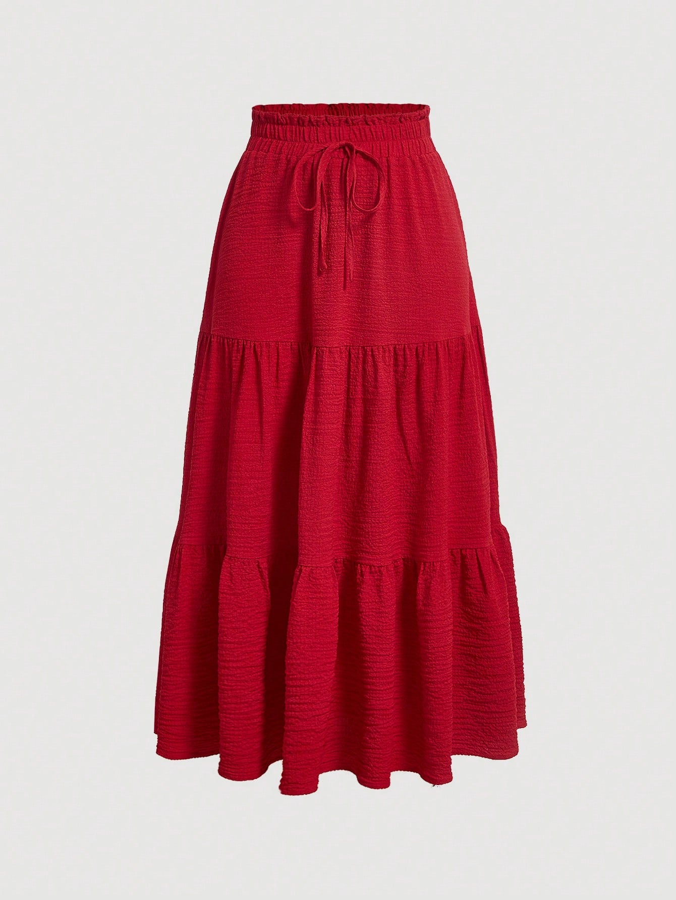 Solid Drawstring Waist Ruffle Hem Skirt