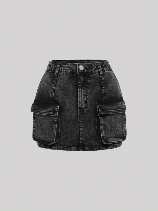 Teen Girl Flap Pocket Denim Skirt