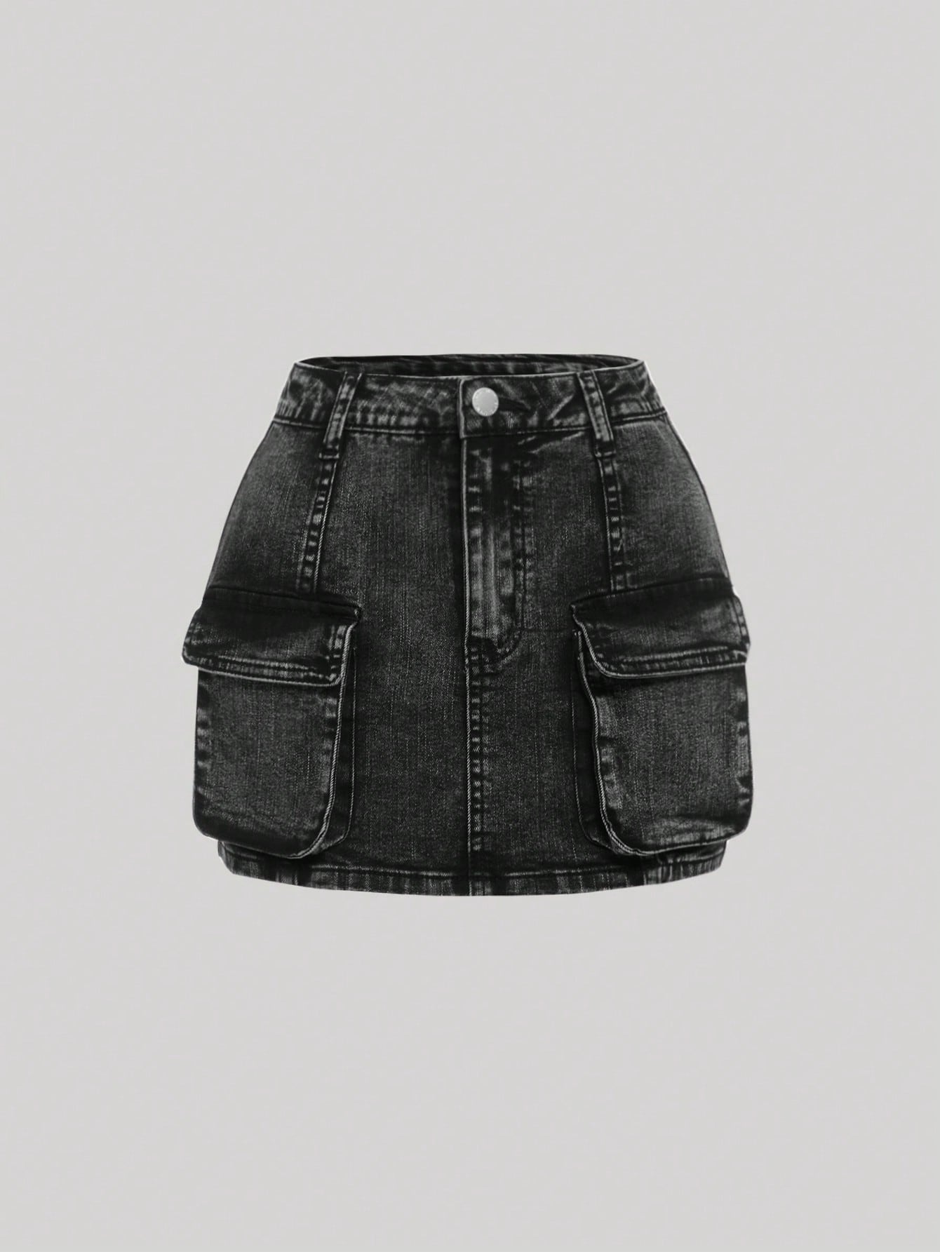 Teen Girl Casual Denim Skirt With Utility Pockets