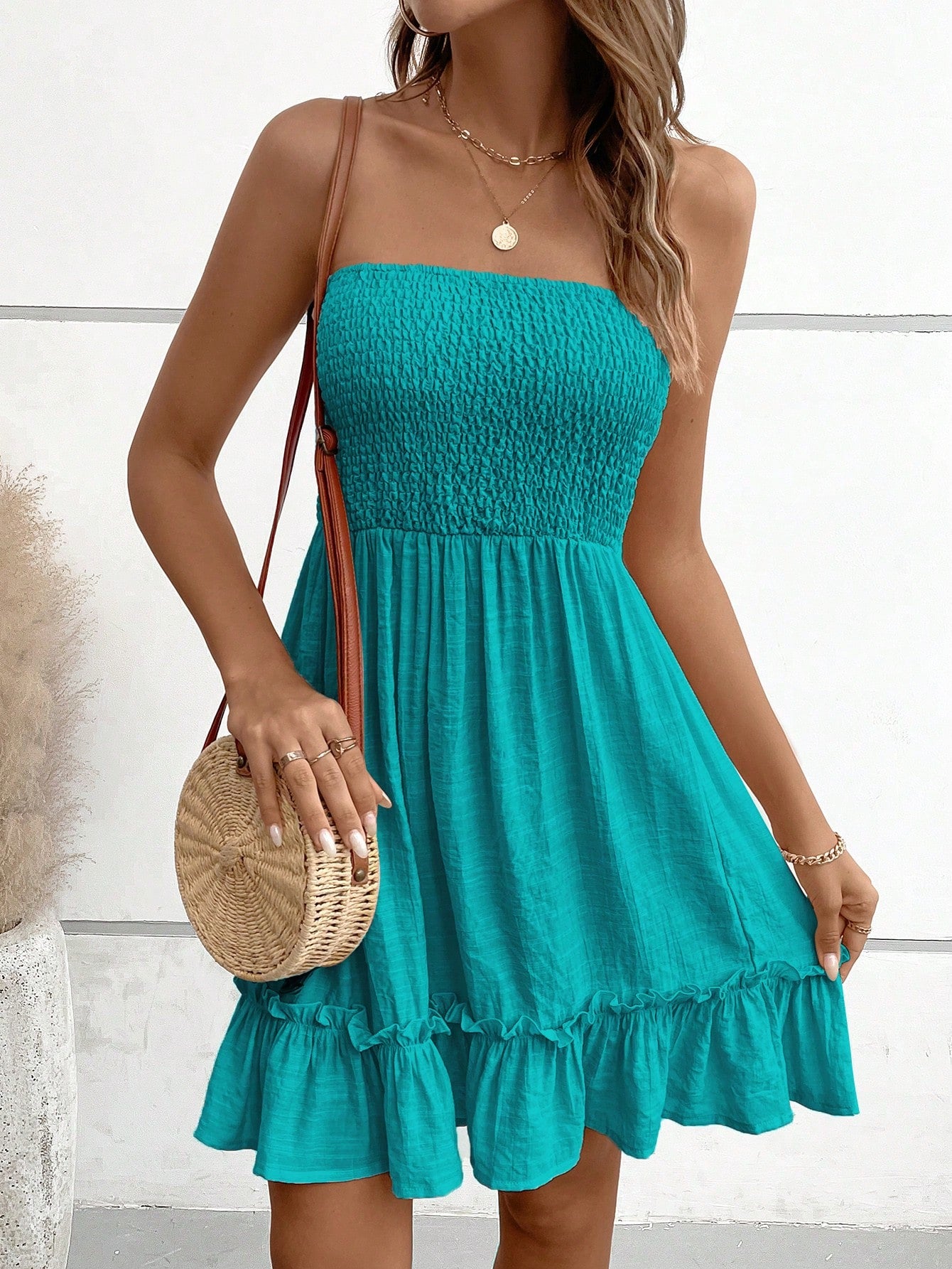 Solid Ruffle Hem Tube Dress