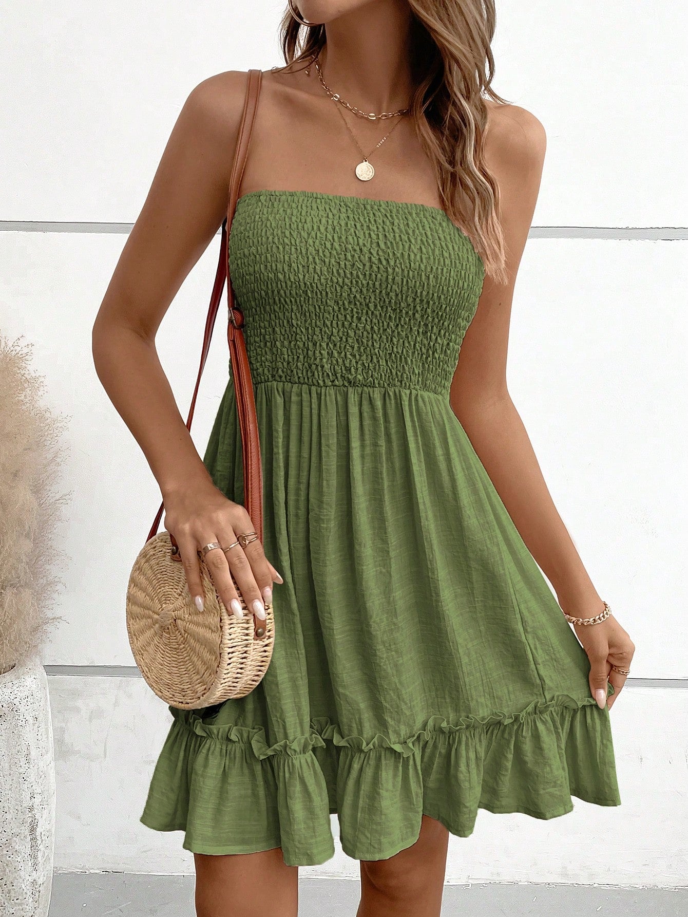 Solid Ruffle Hem Tube Dress