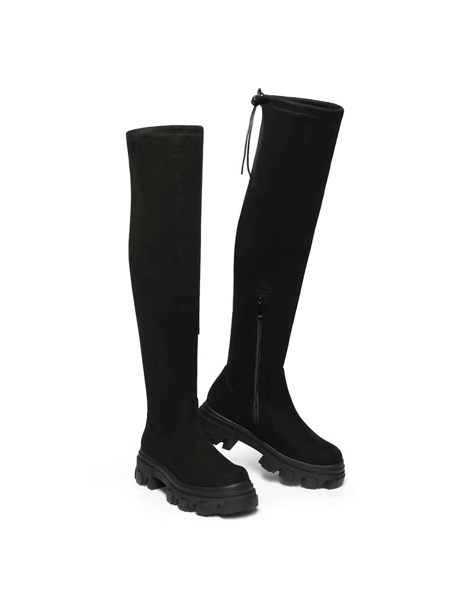 Women's  Over The Knee Patform Thigh High Boots Long Stretch Soft Chunky Lug Sole Fall Fashion Boots