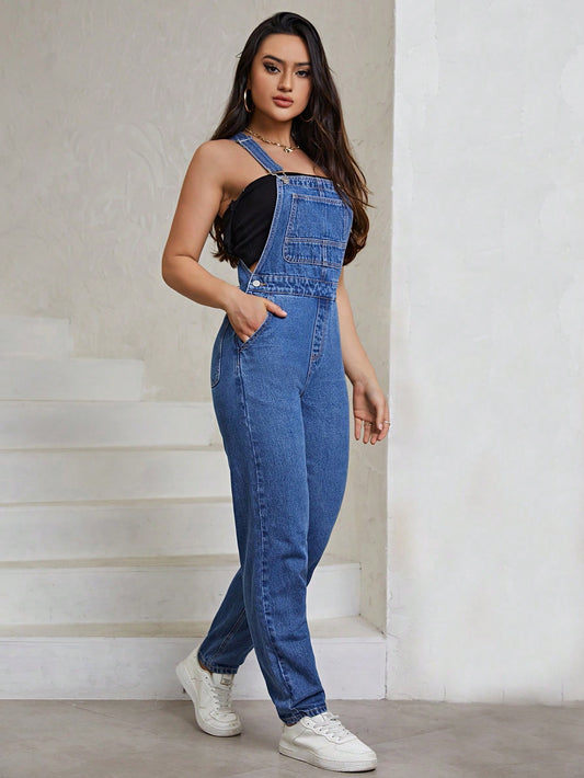 Slant Pocket Denim Overalls Without Tube Top