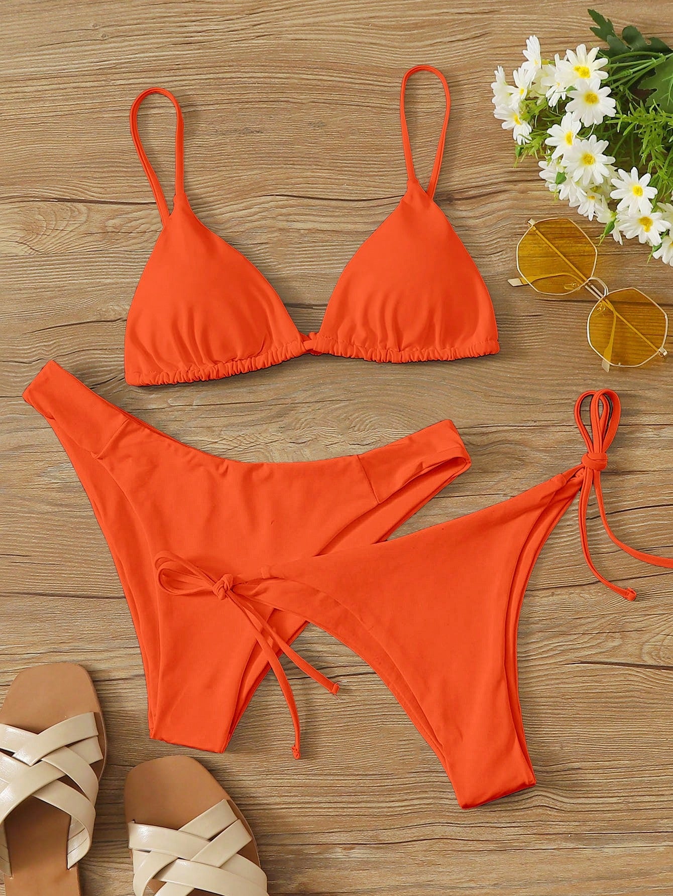 Swim Summer Beach 3packs Triangle Tie Side Bikini Set