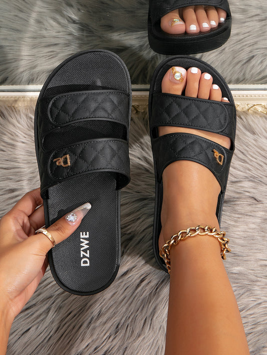 Women Fashionable Black Platform Sandals With Thick Sole, Increased Height, Comfortable, Lightweight, Casual, Suitable For Beach And Vacation