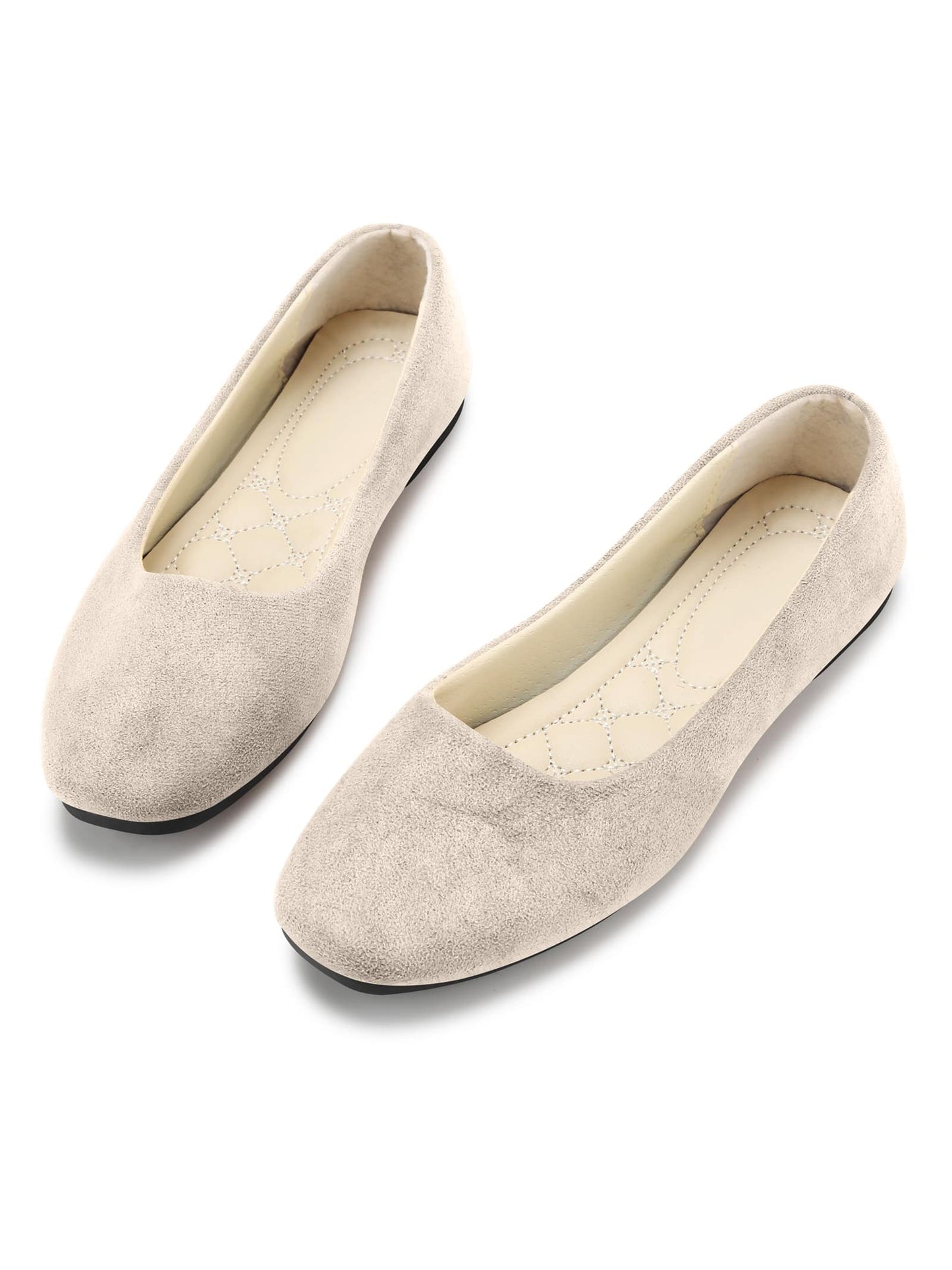 KUNWFNIX Suede Round Toe Women Flat Shoes Slip on Girls Dress Black Ballet Flats