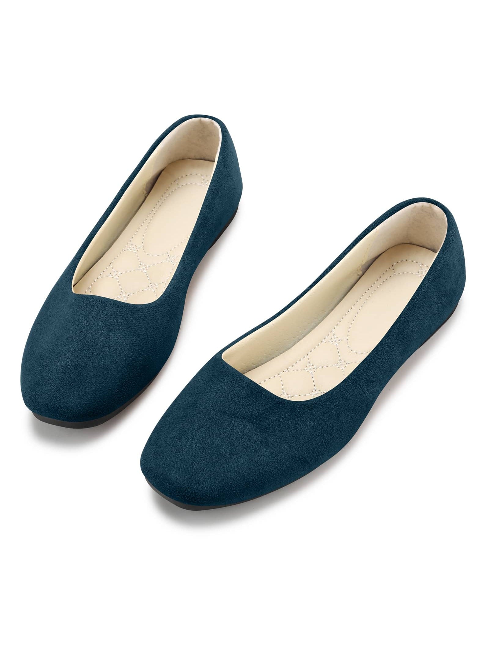 KUNWFNIX Suede Round Toe Women Flat Shoes Slip on Girls Dress Black Ballet Flats