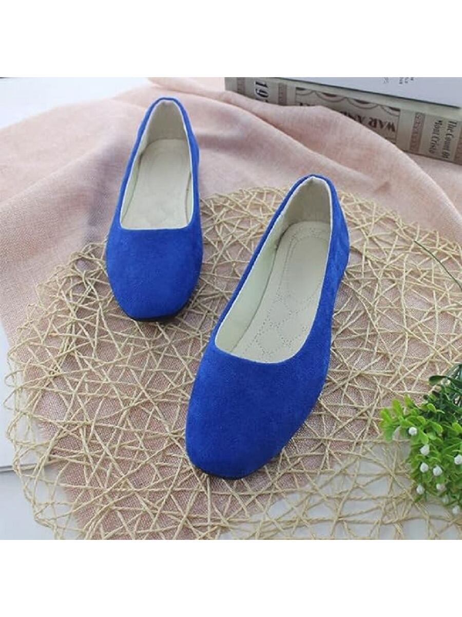 KUNWFNIX Suede Round Toe Women Flat Shoes Slip on Girls Dress Black Ballet Flats