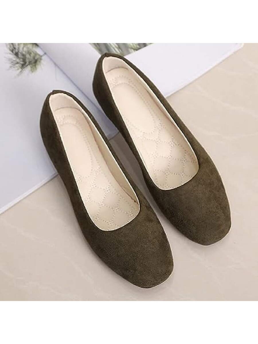 KUNWFNIX Suede Round Toe Women Flat Shoes Slip on Girls Dress Black Ballet Flats