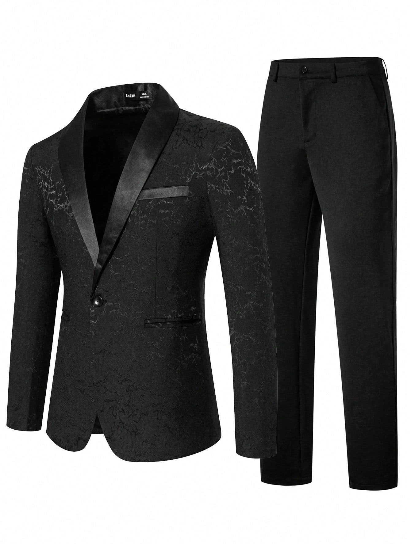 Men's Patchwork Lapel Single Breasted Suit With Pants