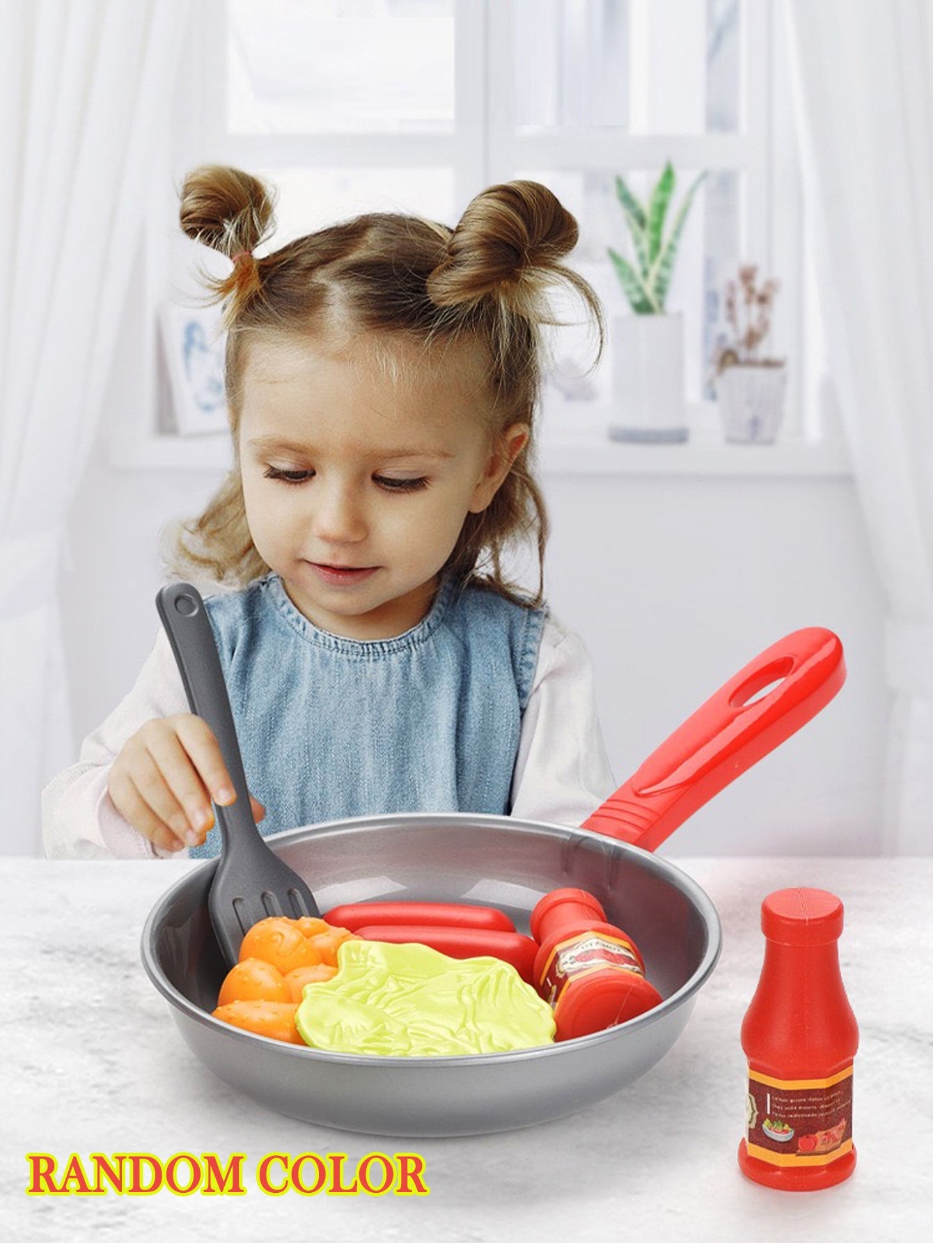 1pc Kids' Toy Frying Pan With Random Color Burger & Steak Playset Accessories