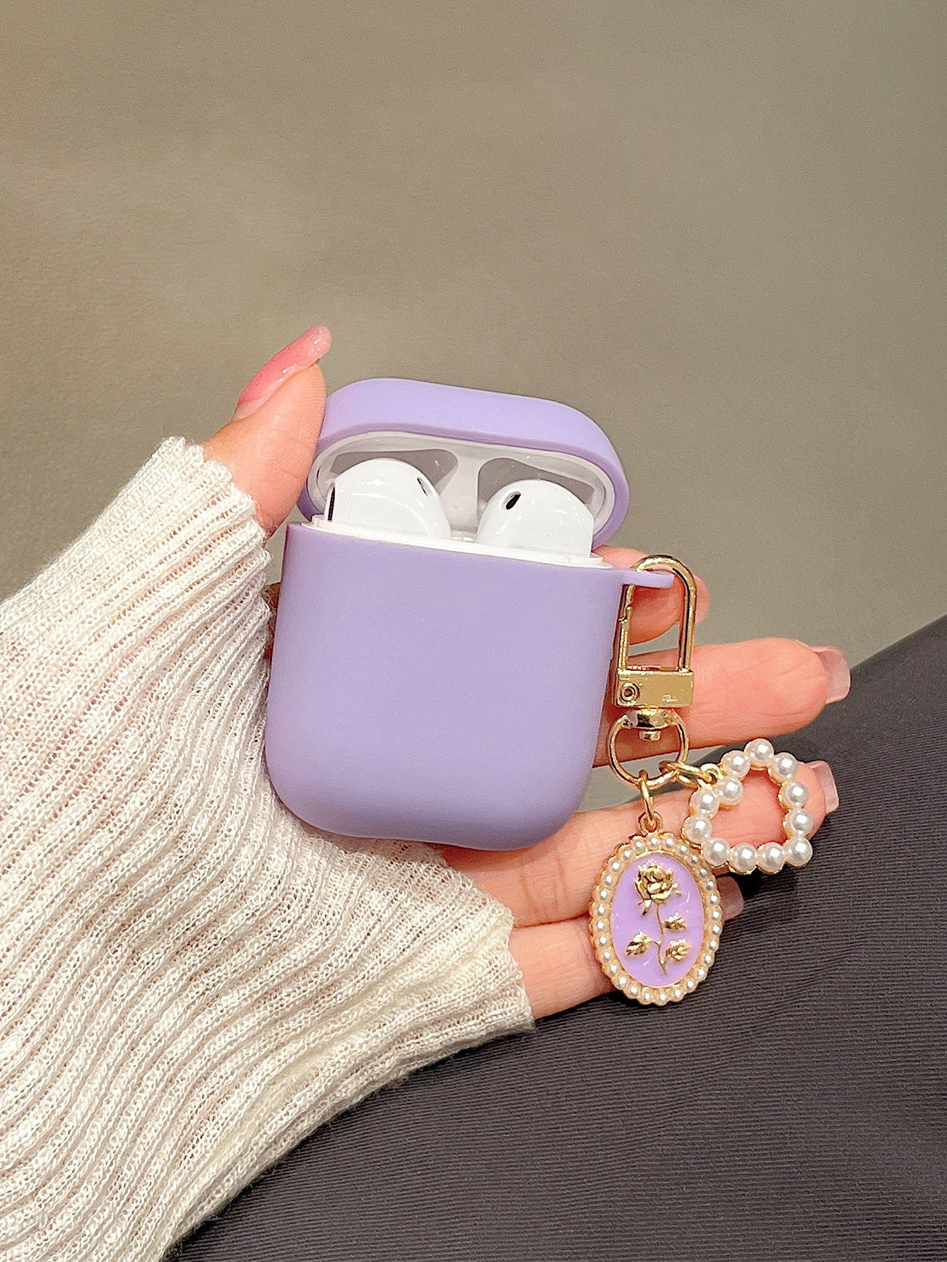 Pink Faux Pearl Heart Pendant Case Compatible With AirPods Compatible With Airpods1/2 AirPods Pro Kawaii