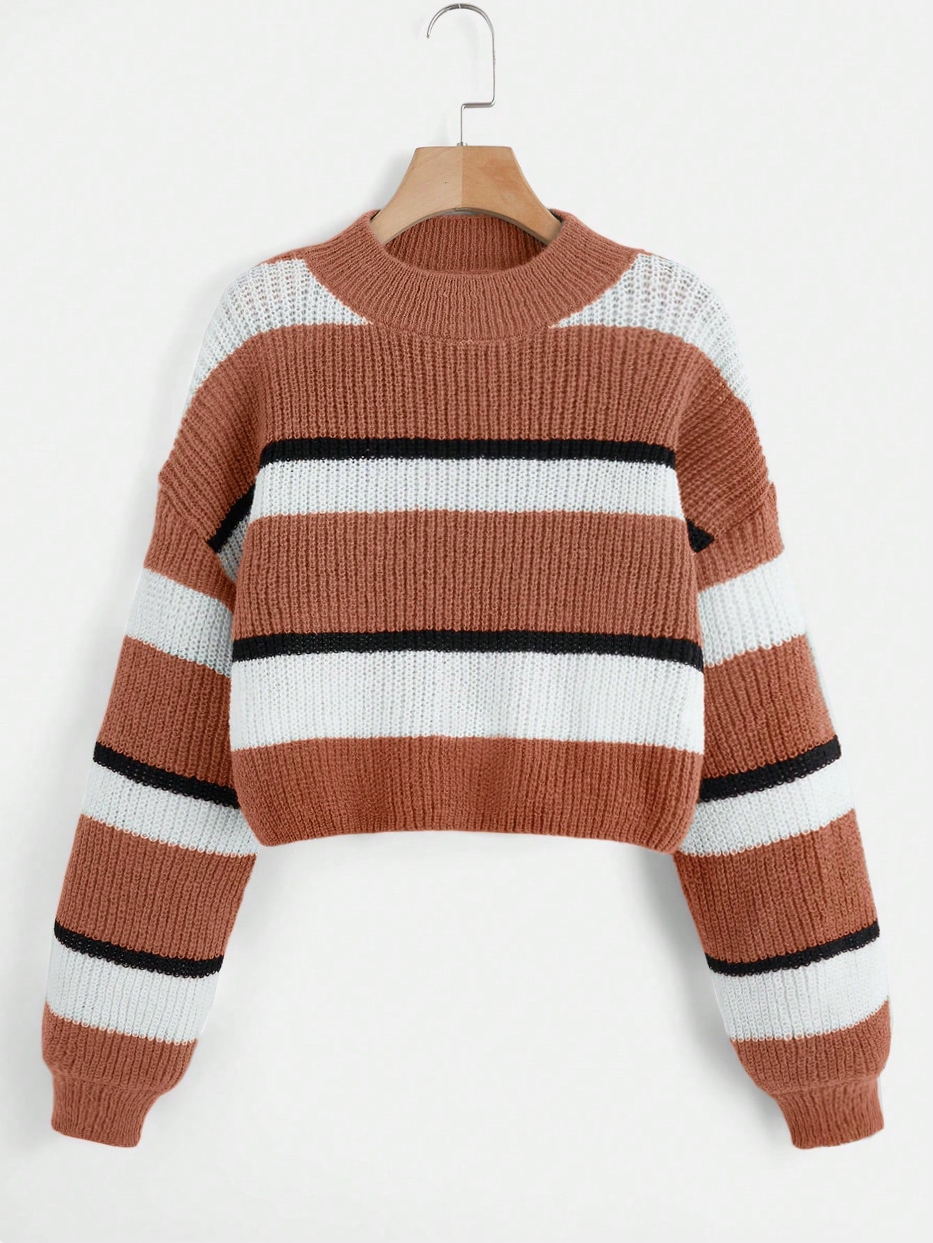 Teen Girls Striped Drop Shoulder Sweater