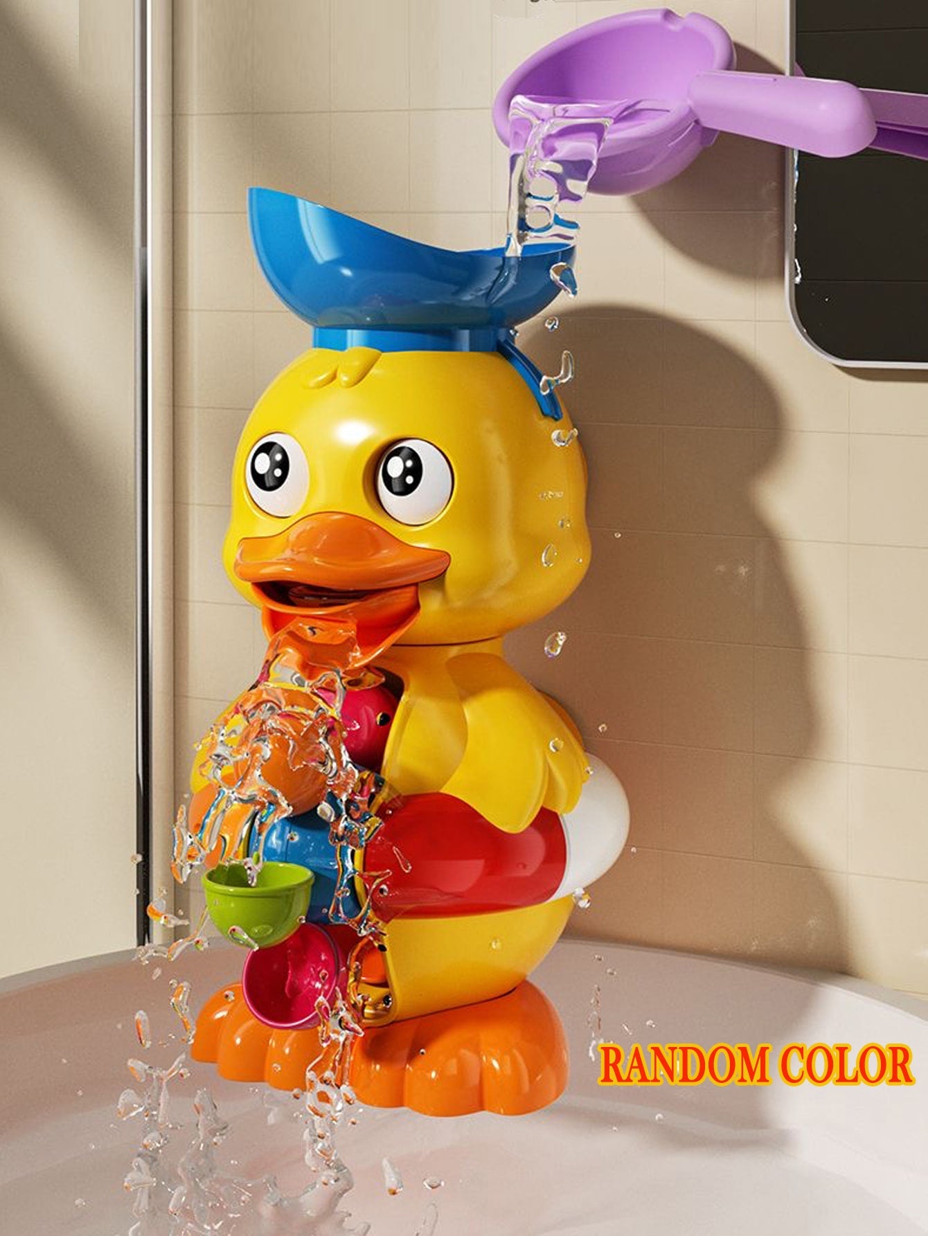 1pc/Color Bath Toy Waterwheel And Rubber Duck, Color Randomly