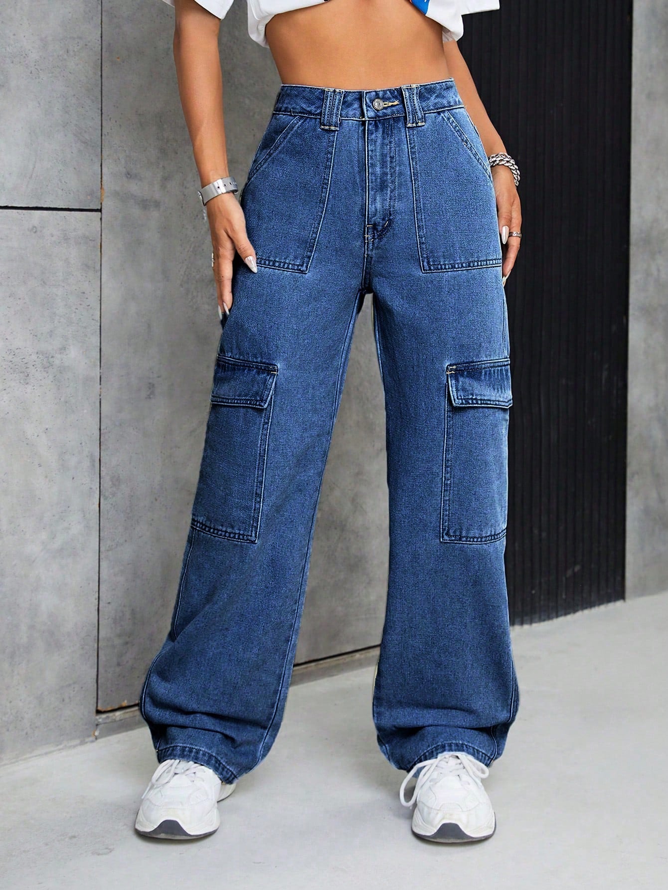 PETITE High Waist Flap Pocket Cargo Jeans