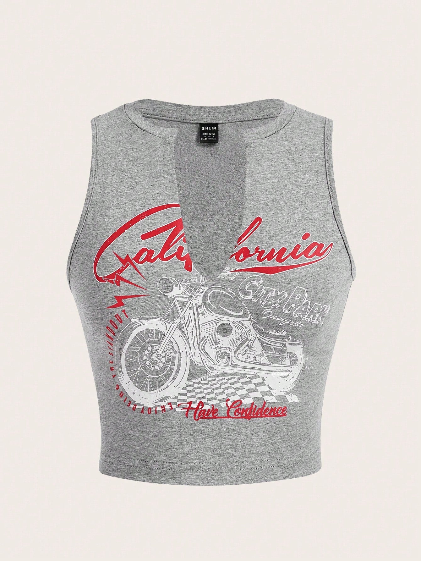 Coolane Motorcycle Style Tank Top For Summer With Letter Print And Notched Collar California CITY PARK ENJOY BEING THE STAND OUT Have Confidence