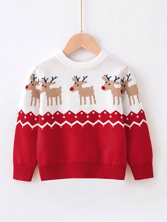 Young Girl Christmas Elk & Chevron Pattern Sweater