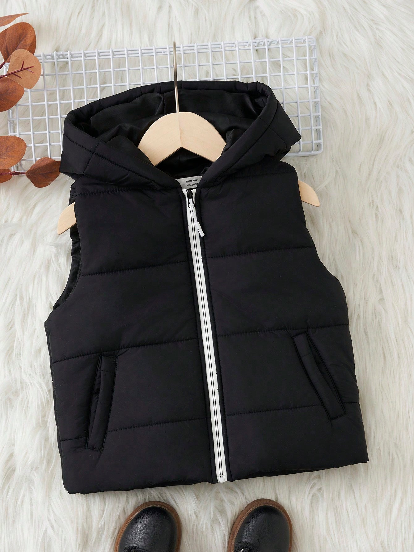 Young Boy Zip Up Hooded Vest Puffer Coat Without Sweater