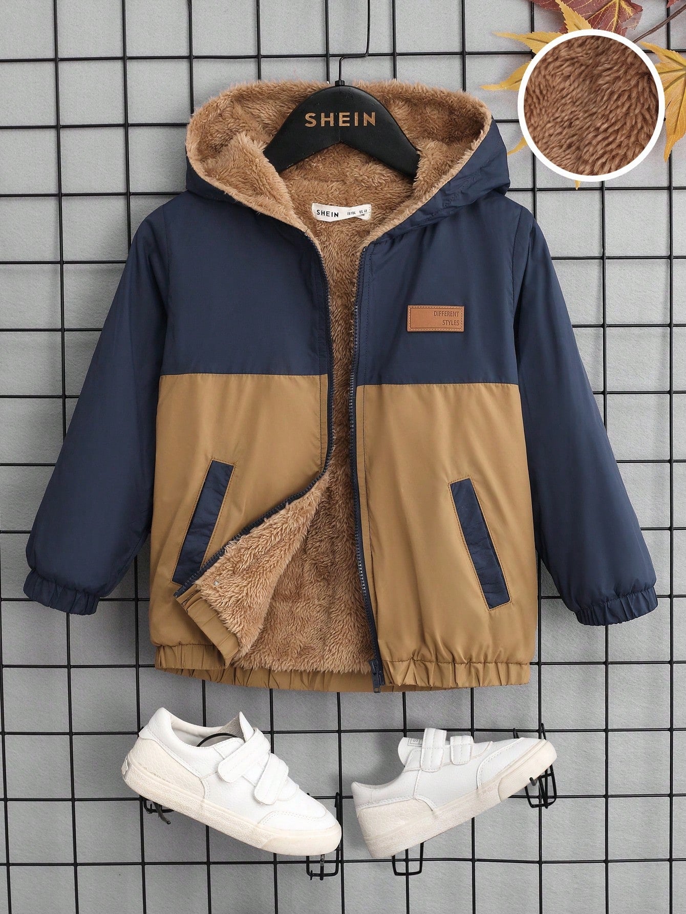 Young Boy Two Tone Teddy Lined Hooded Jacket