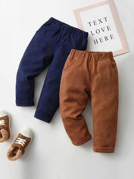 Young Boy 2pcs Solid Slant Pocket Pants