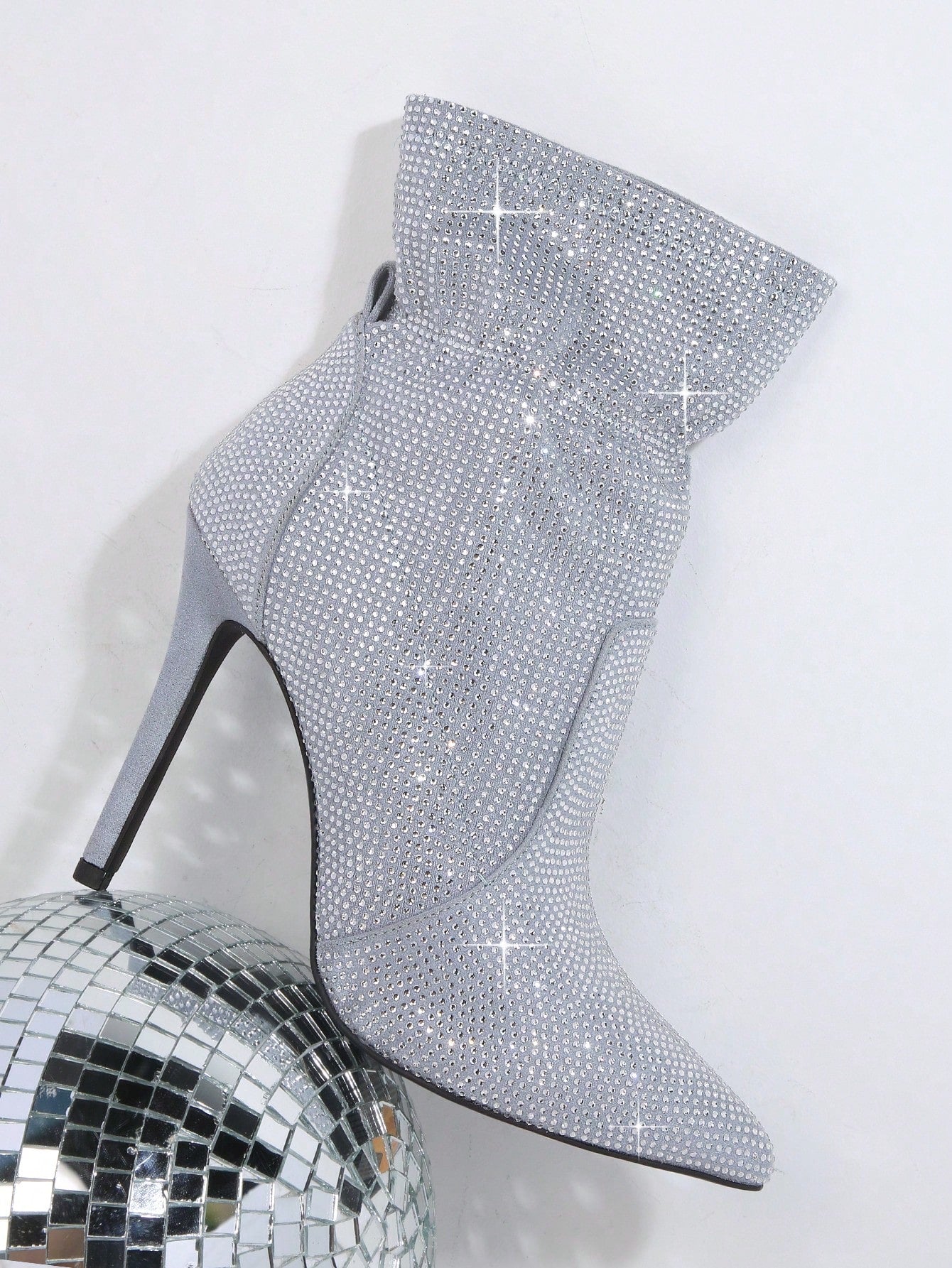 Rhinestone Decor Point Toe Stiletto Heeled Boots